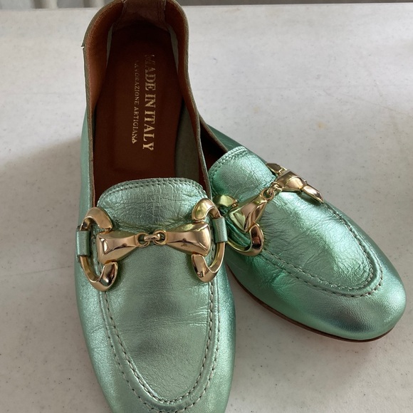 Lavorazione Artigianale Shoes - Elegant Mint Green Loafers with Gold Accents